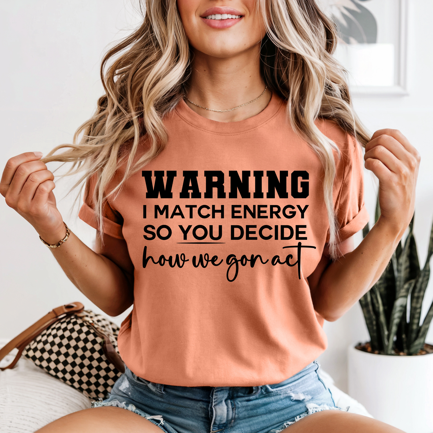 Warning I Match Energy Graphic Tee | Sassy Statement Shirt | Trendy Boutique T-Shirt