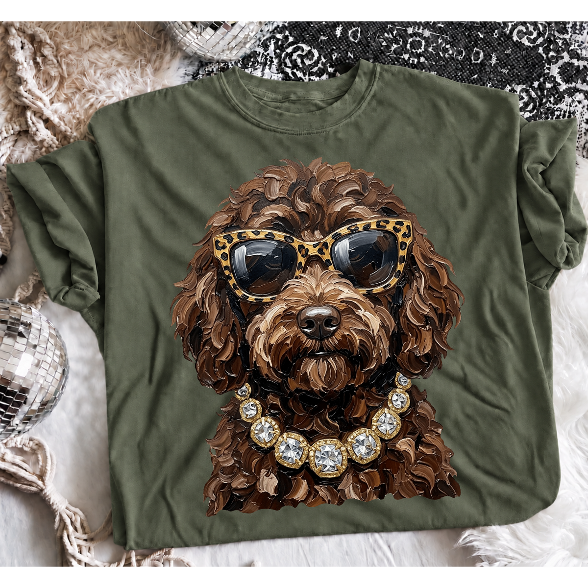 Glam Dog Graphic Tee | Sunglasses & Bling Dog Lover Shirt