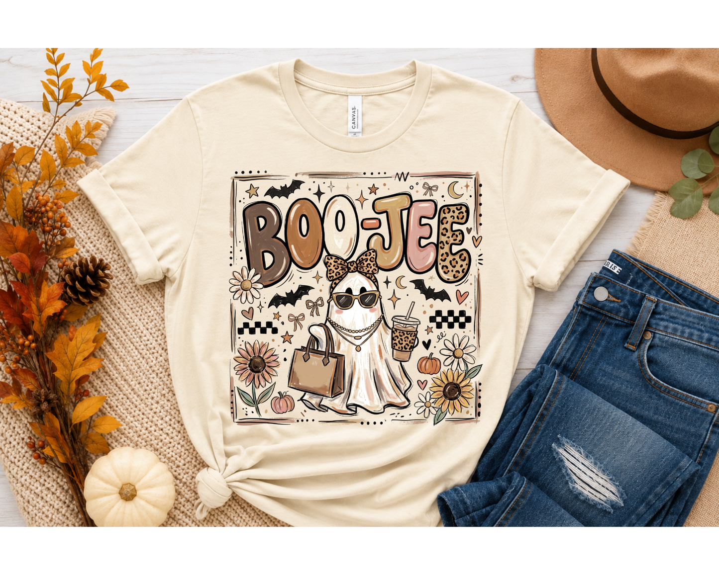 Boo-Jee Ghost Fall Halloween Graphic T-Shirt | Cute Pumpkin Patch Tee