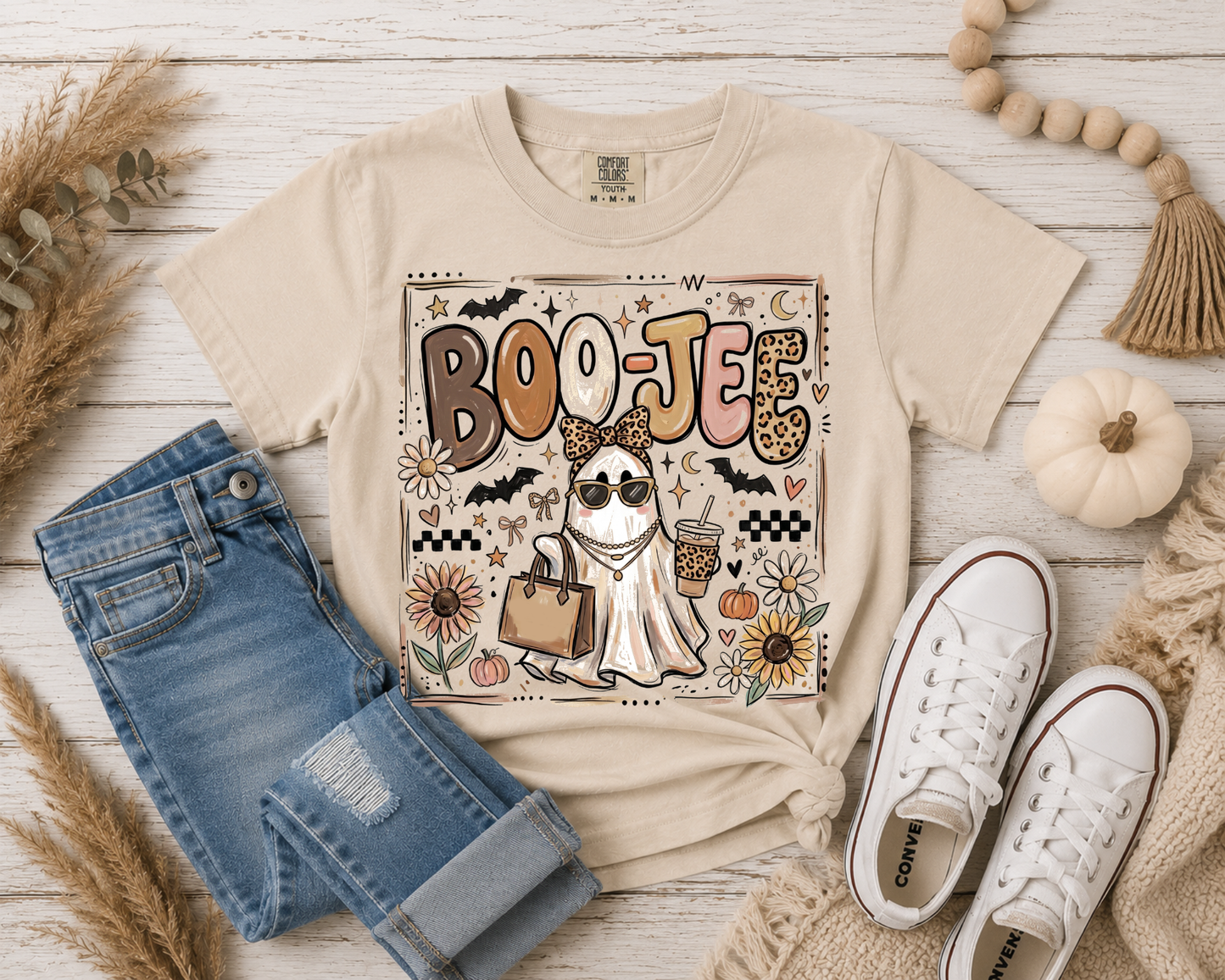 Boo-Jee Ghost Fall Halloween Graphic T-Shirt | Cute Pumpkin Patch Tee