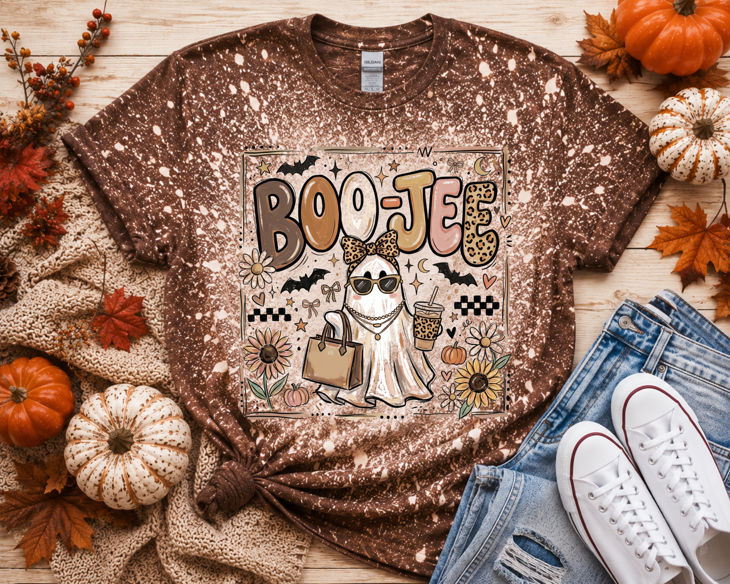 Boo-Jee Ghost Fall Halloween Graphic T-Shirt | Cute Pumpkin Patch Tee