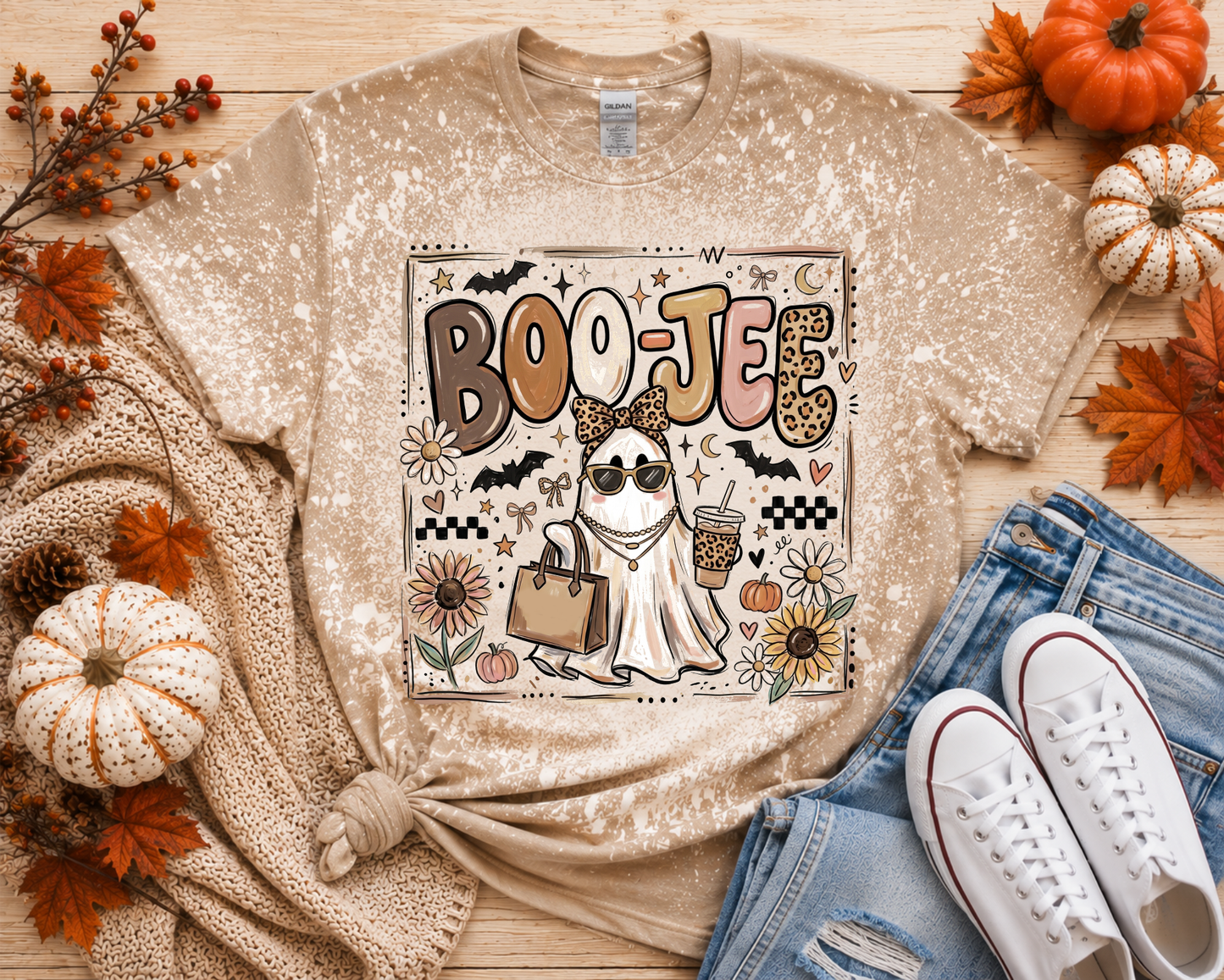 Boo-Jee Ghost Fall Halloween Graphic T-Shirt | Cute Pumpkin Patch Tee