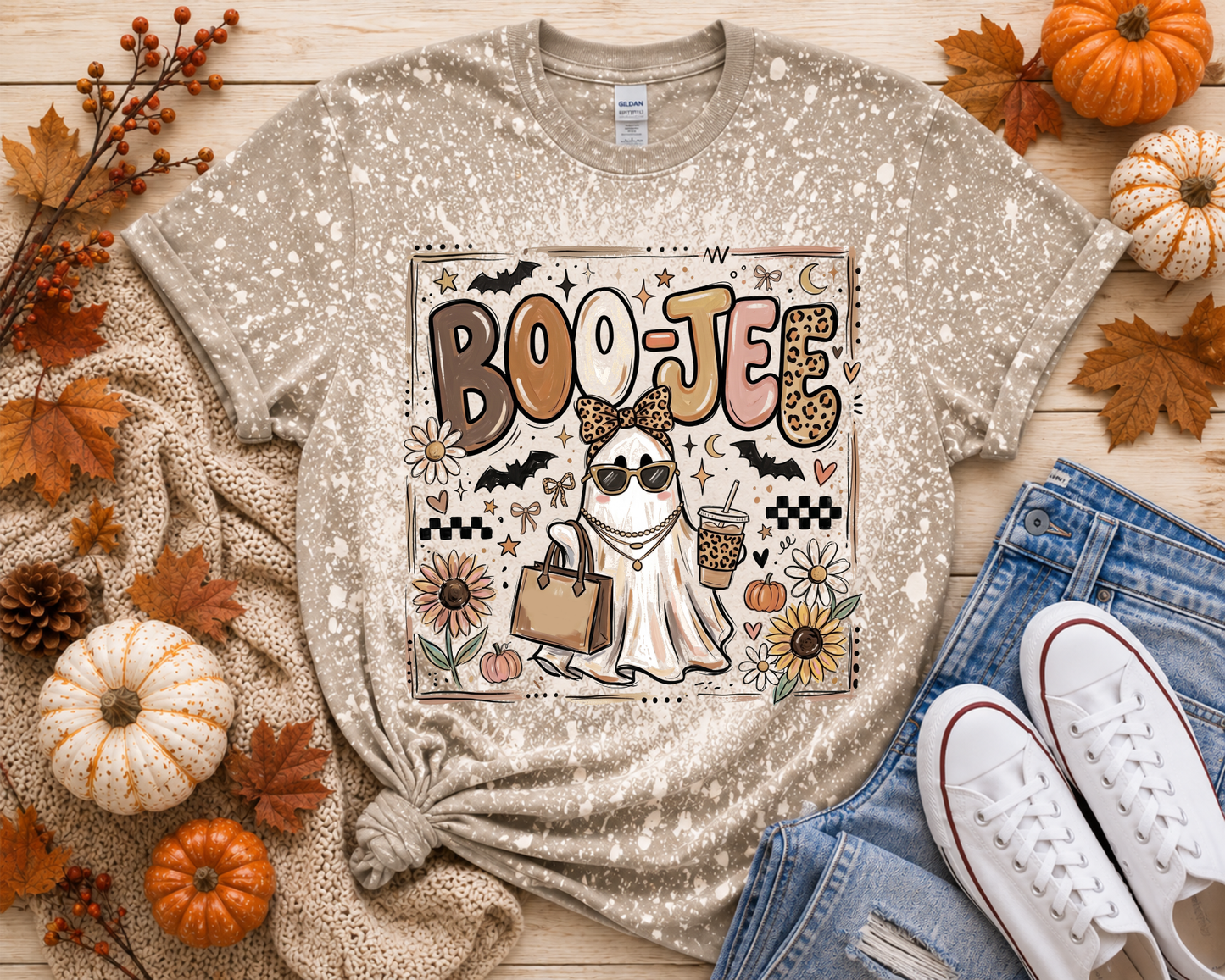Boo-Jee Ghost Fall Halloween Graphic T-Shirt | Cute Pumpkin Patch Tee
