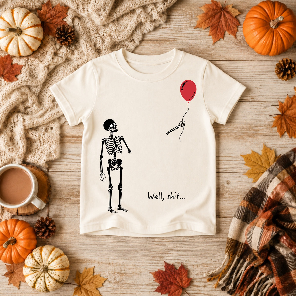 Well, Shit… Skeleton Balloon Halloween T-Shirt | Funny Spooky Season Tee