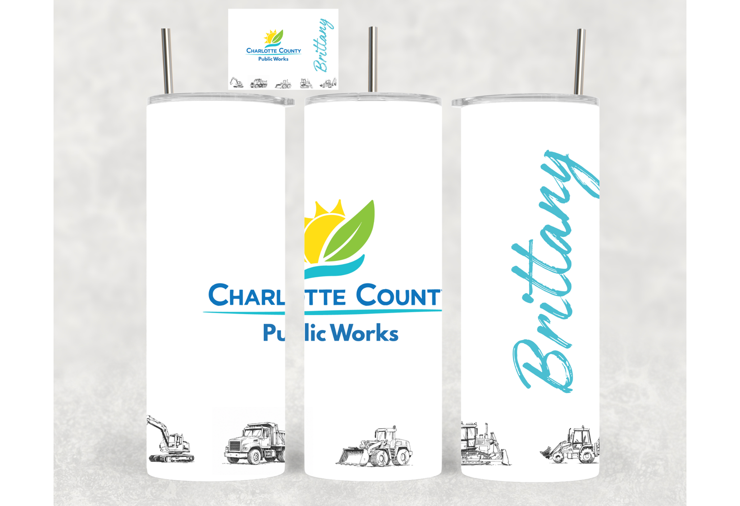 Charlotte County Public Works Personalized Skinny Tumbler | Custom Name Stainless Steel Travel Cup