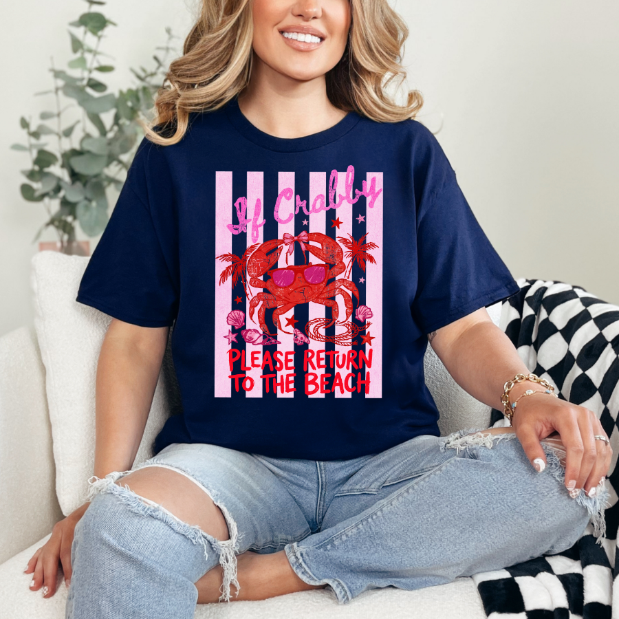 If Crabby Please Return to the Beach Graphic Tee | Funny Beach Shirt | Summer Vacation T-Shirt | Salty Mood Tee
