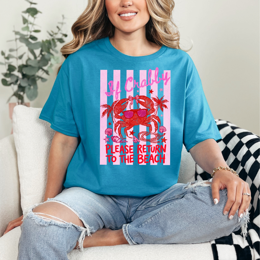 If Crabby Please Return to the Beach Graphic Tee | Funny Beach Shirt | Summer Vacation T-Shirt | Salty Mood Tee