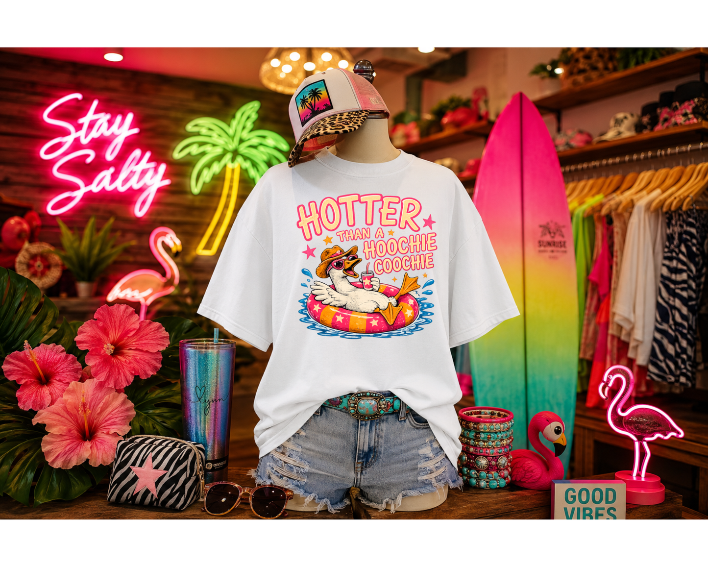 Hotter Than a Hoochie Coochie Summer Graphic Tee | Funny Beach Shirt | Lake Day Shirt | Vacation Tee | Boutique Summer T-Shirt