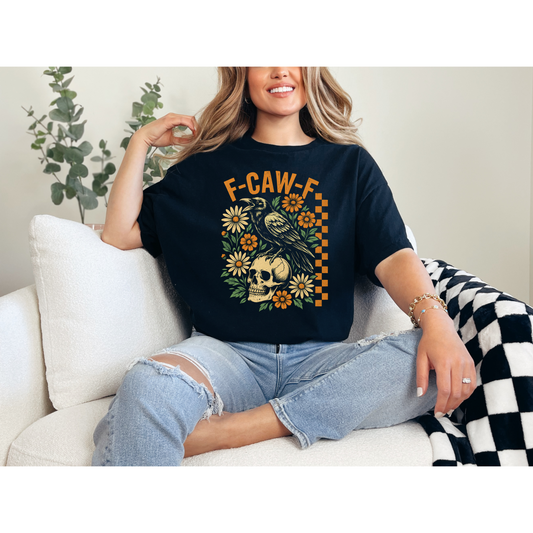 F-Caw-F Graphic Tee | Crow & Skull Floral Halloween Shirt