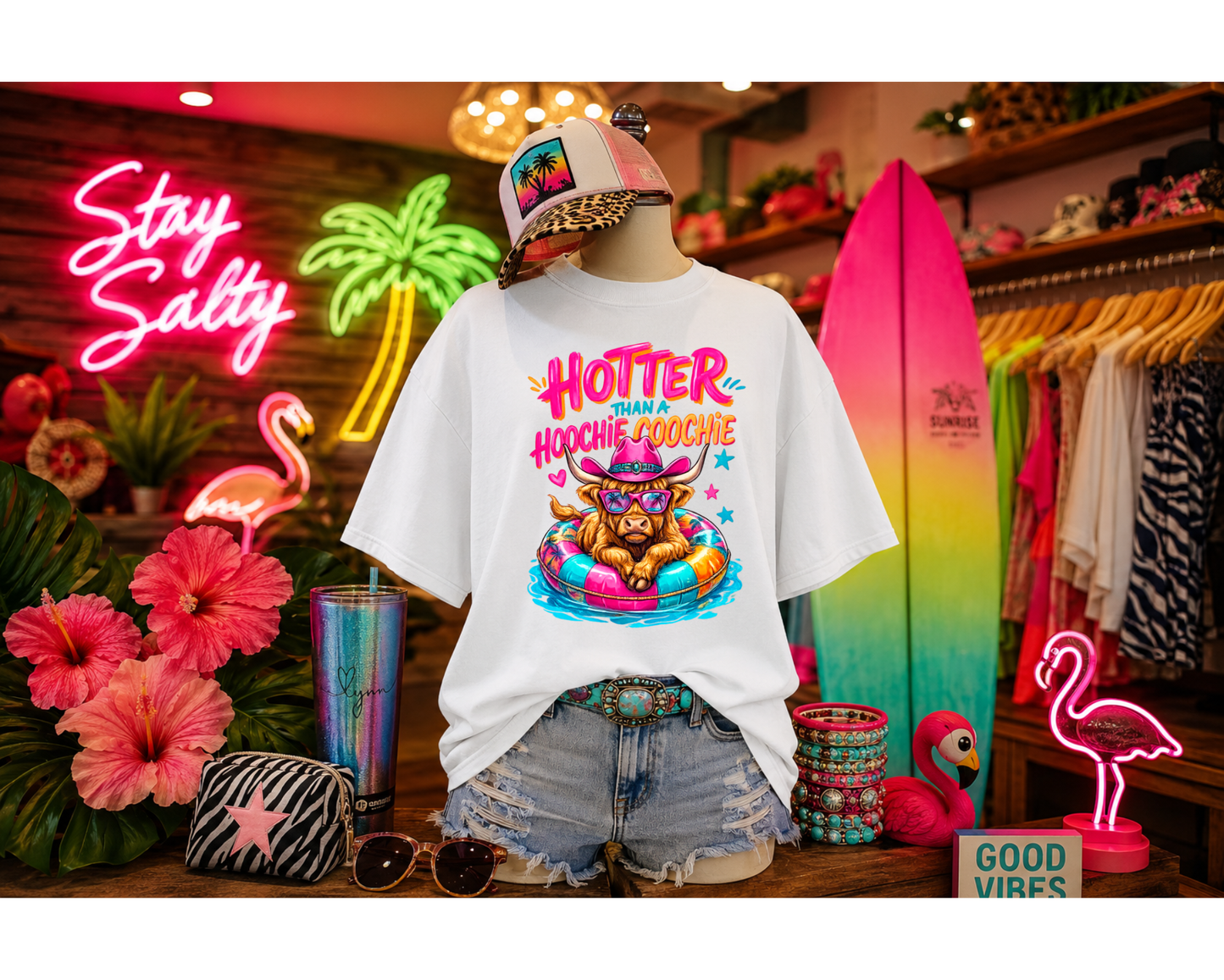 Hotter Than a Hoochie Coochie Summer Graphic Tee | Funny Beach Shirt | Lake Day Shirt | Vacation Tee | Boutique Summer T-Shirt