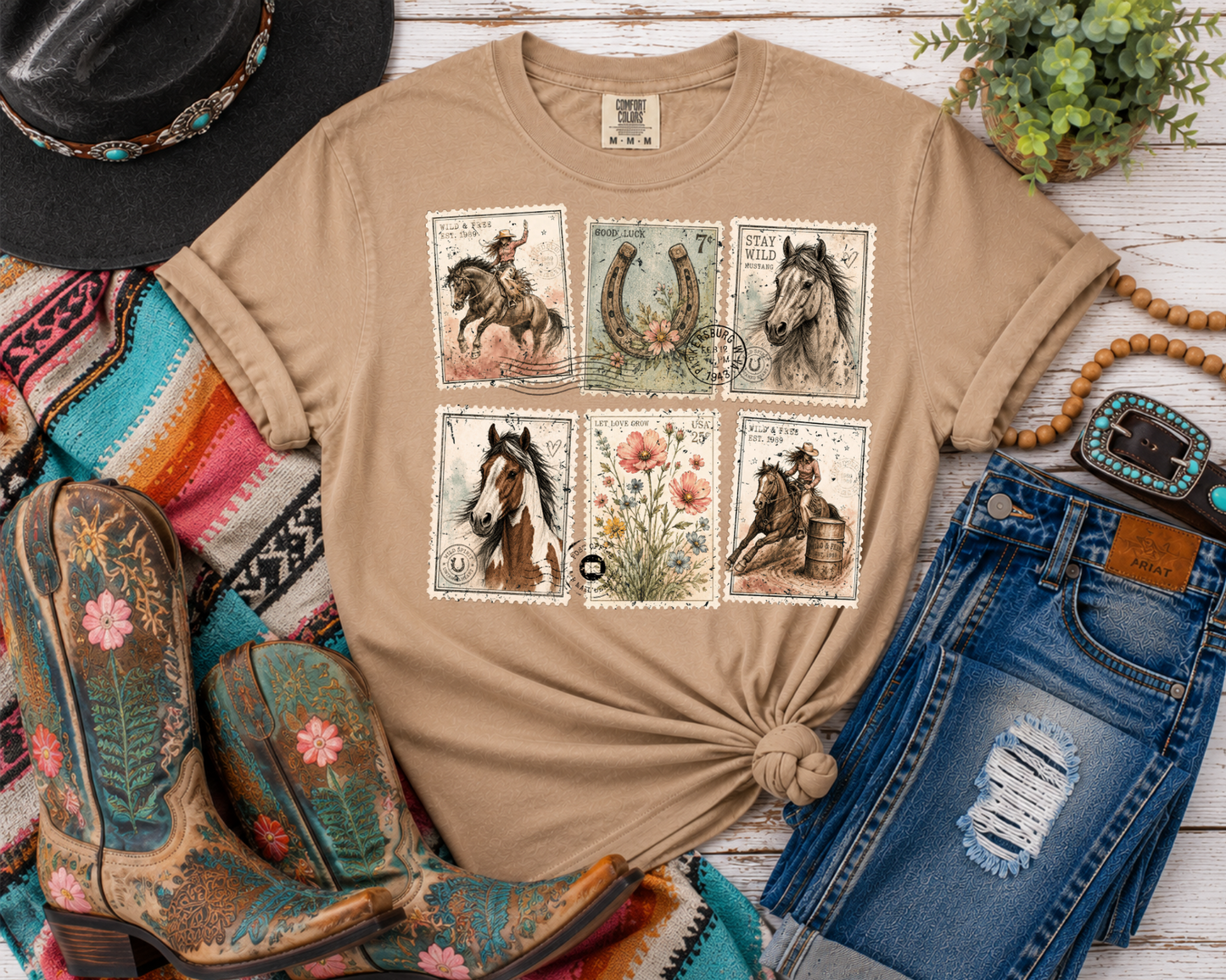 Stay Wild Western Horse Stamp Graphic Tee | Vintage Cowgirl Horse Shirt