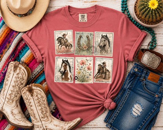 Stay Wild Western Horse Stamp Graphic Tee | Vintage Cowgirl Horse Shirt