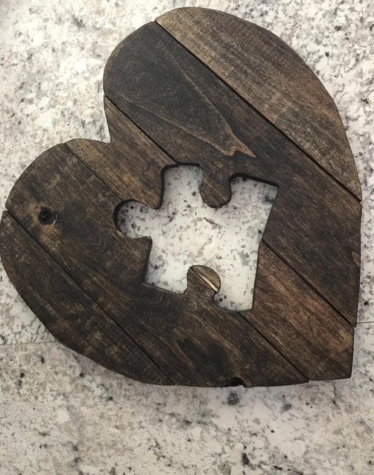 Wooden Heart | Puzzle Piece Cut Out | Autism | Unique Decor