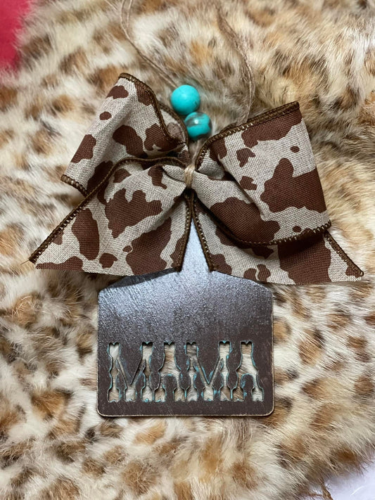 Mama Cow Tag Car Charm. Rustic Cow Tag Car Charm. Cow Tag Ornament. Car Accessories.