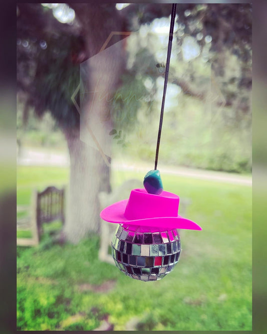 Disco Cowboy Car Charm | Hanging Disco Ball Cowgirl Hat Charm | Disco Cowgirl Car Charm | Disco Ball Car Charm
