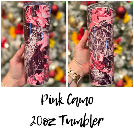 Pink Camo Tumbler | 20oz Straight Tumblers | Custom Tumblers | Country Girl Tumblers