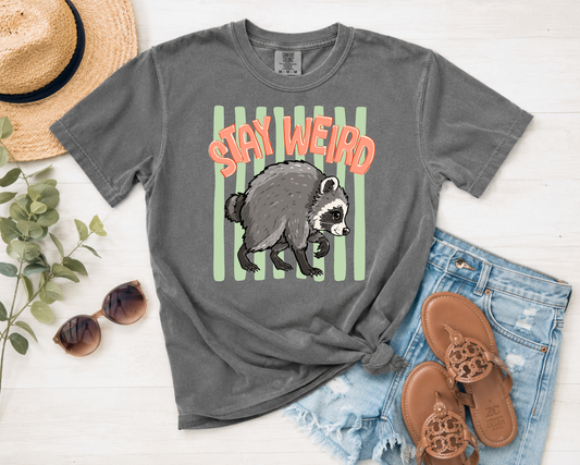 Stay Weird Raccoon Comfort Colors Graphic T-Shirt | Cute Jimothy Raccoon Tee | Funny Animal Lover Shirt | Unisex Vintage Tee