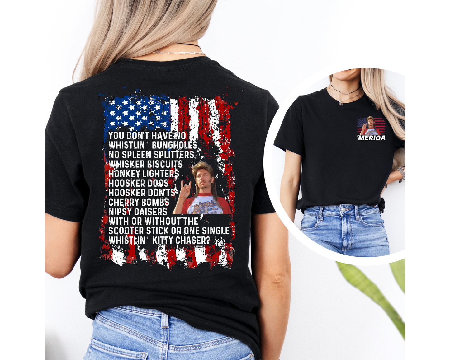 Funny 'Merica Patriotic Graphic T-Shirt | Front & Back Print | USA Flag Independence Day Tee | Unisex Adult Shirt
