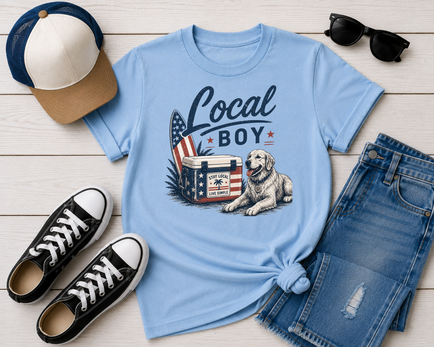 Local Boy Patriotic Dog Graphic Tee | Summer Comfort Colors Shirt | Americana Beach Shirt | Dog Lover Tee | Fourth of July Shirt