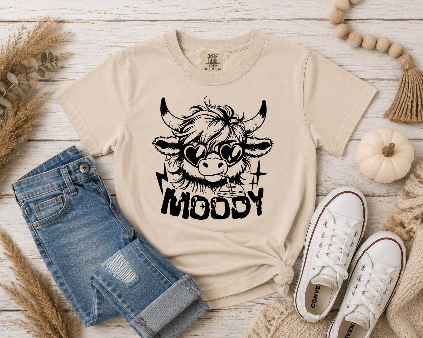 Moody Highland Cow Youth Graphic Tee