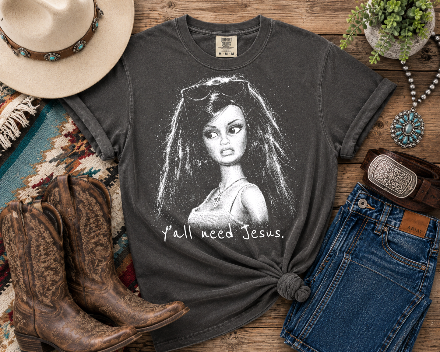 Y'all Need Jesus Comfort Colors T-Shirt | Western Christian Graphic Tee | Funny Faith Shirt | Country Boutique Apparel