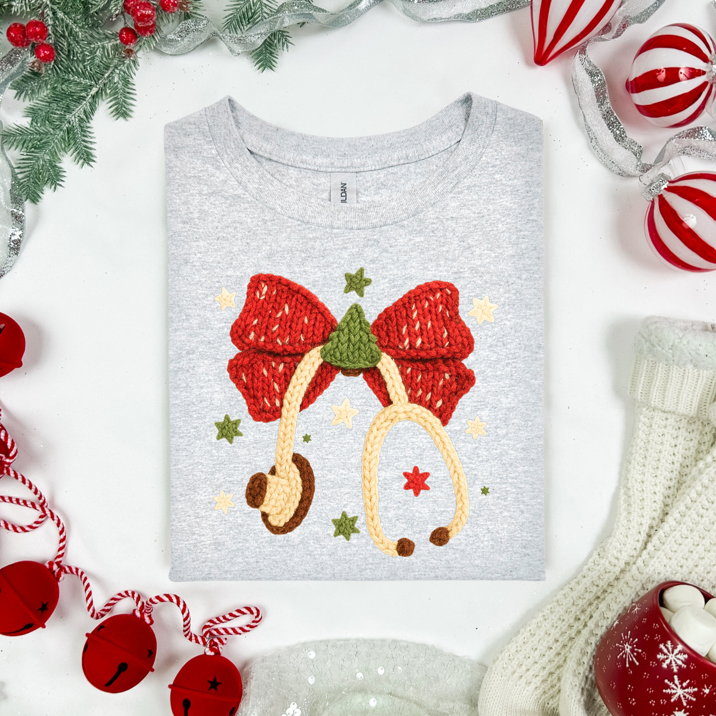 Nurse Bow Christmas T-Shirt | Festive Holiday Tee for Healthcare Heroes