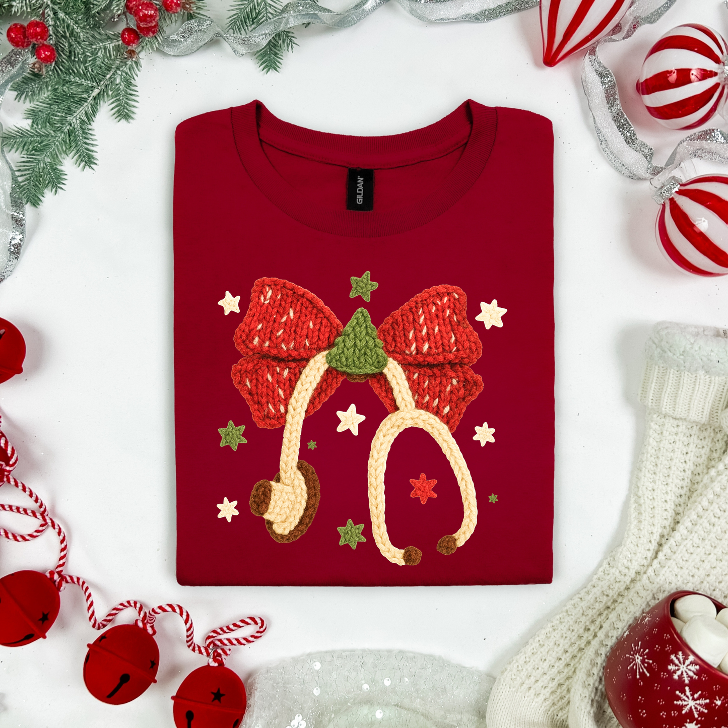 Nurse Bow Christmas T-Shirt | Festive Holiday Tee for Healthcare Heroes