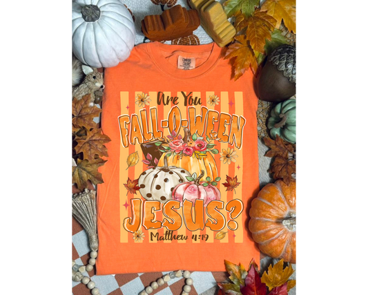 Fall-O-Ween Jesus Christian Pumpkin Shirt | Matthew 4:19 Fall Graphic Tee | Faith-Based Autumn T-Shirt | Thanksgiving Christian Apparel