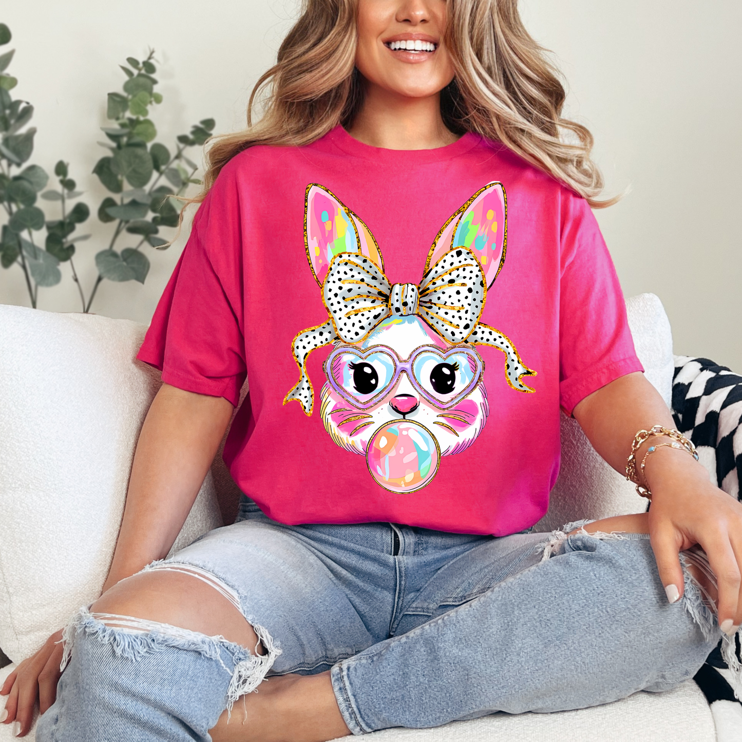Bubblegum Bunny Bow Tee | Youth & Adult Easter Shirt