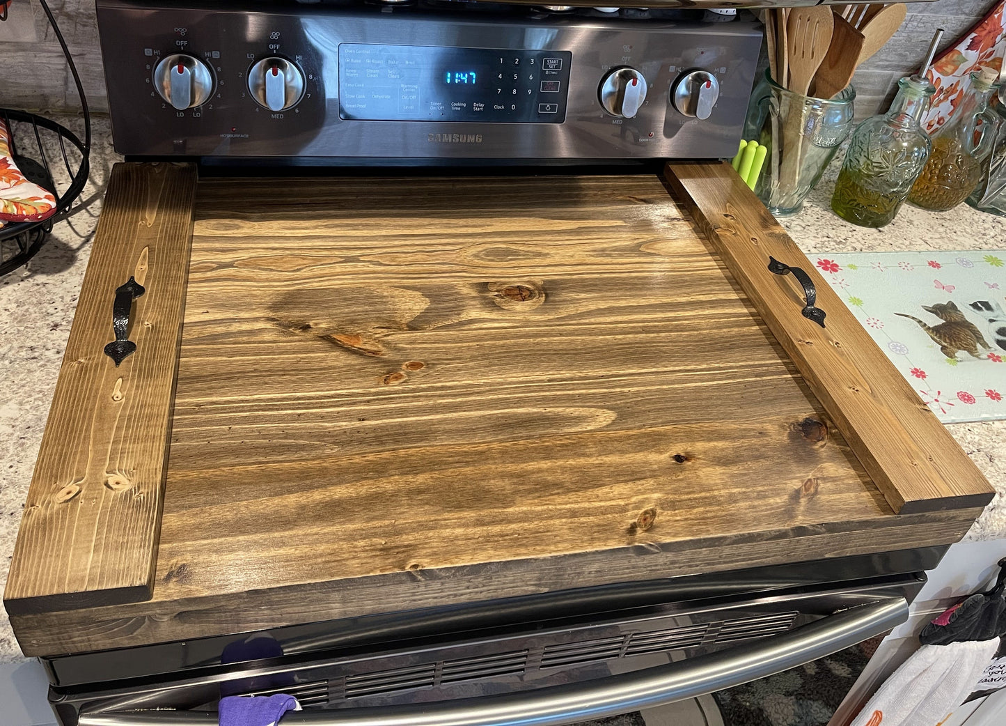 Wood Stove Covers | Wood Noodle Boards | Rustic Stove Top Cover | Wood Kitchen Stove Cover | Farmhouse Stove Cover