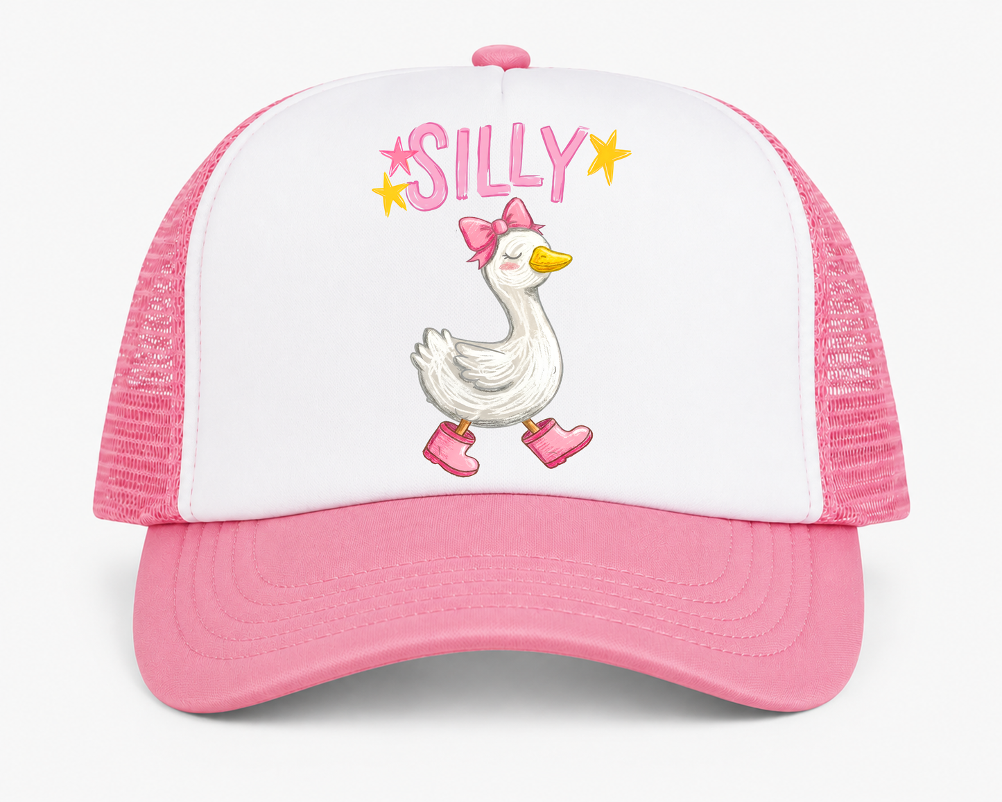 Silly Goose Youth Trucker Hat | Pink & White Kids Mesh Snapback