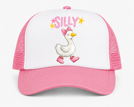 Silly Goose Youth Trucker Hat | Pink & White Kids Mesh Snapback